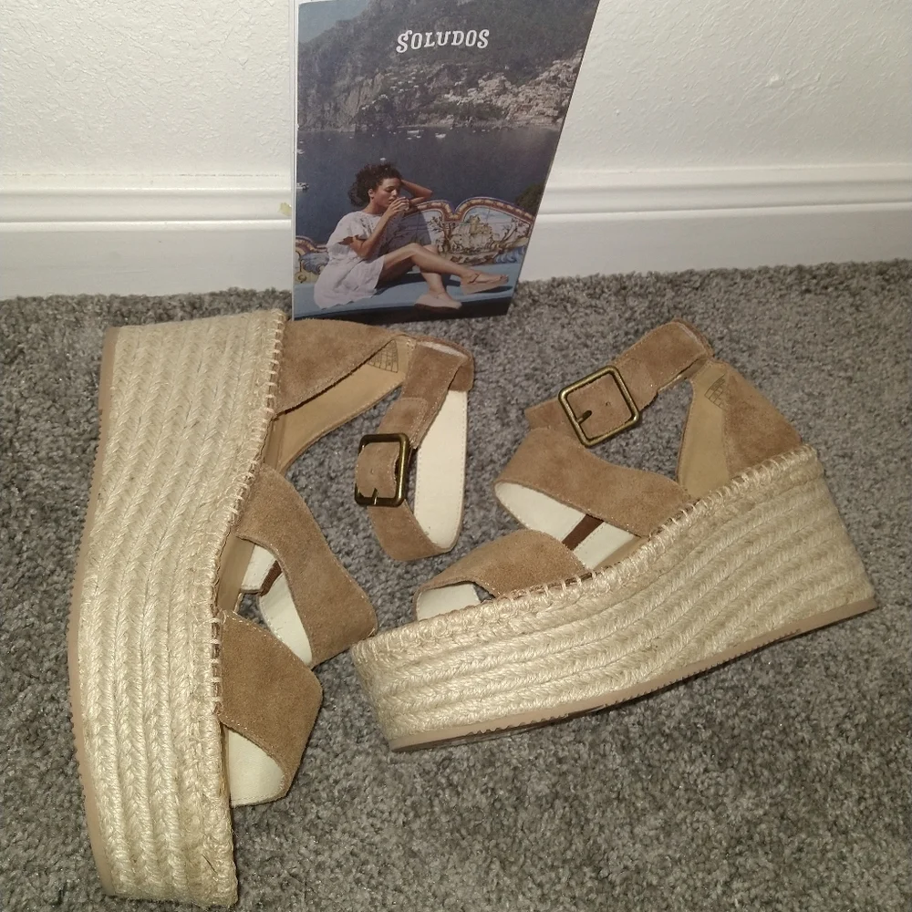 Soludos Brown Suede Espadrille Platform Sandals